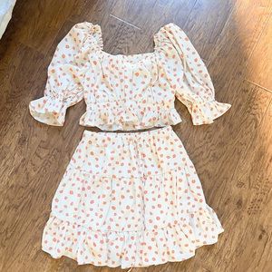 Cream and pink flower set - sabo skirt